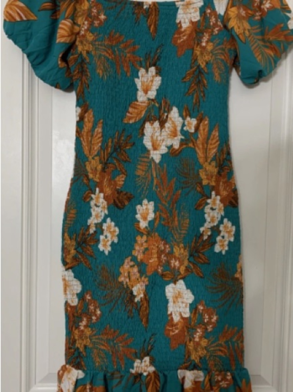 Teal Floral Off-Shoulder Women's Dress